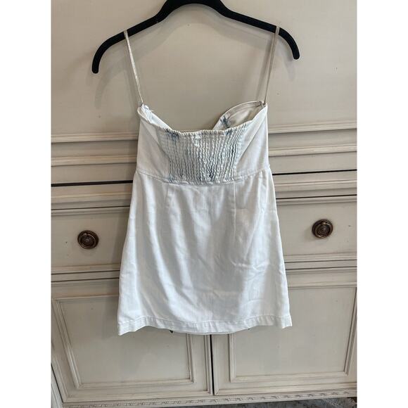 Free People Light Wash Strapless Denim Mini Dress Pockets 0 Country Girl READ - Picture 3 of 7